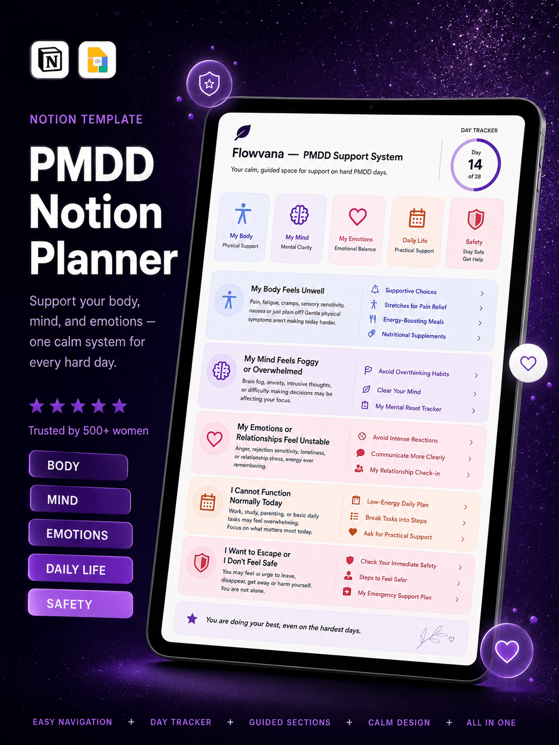 Stop facing PMDD alone. One Notion Planner to guide you through every hard day — ready in 5 minutes. - pmdd