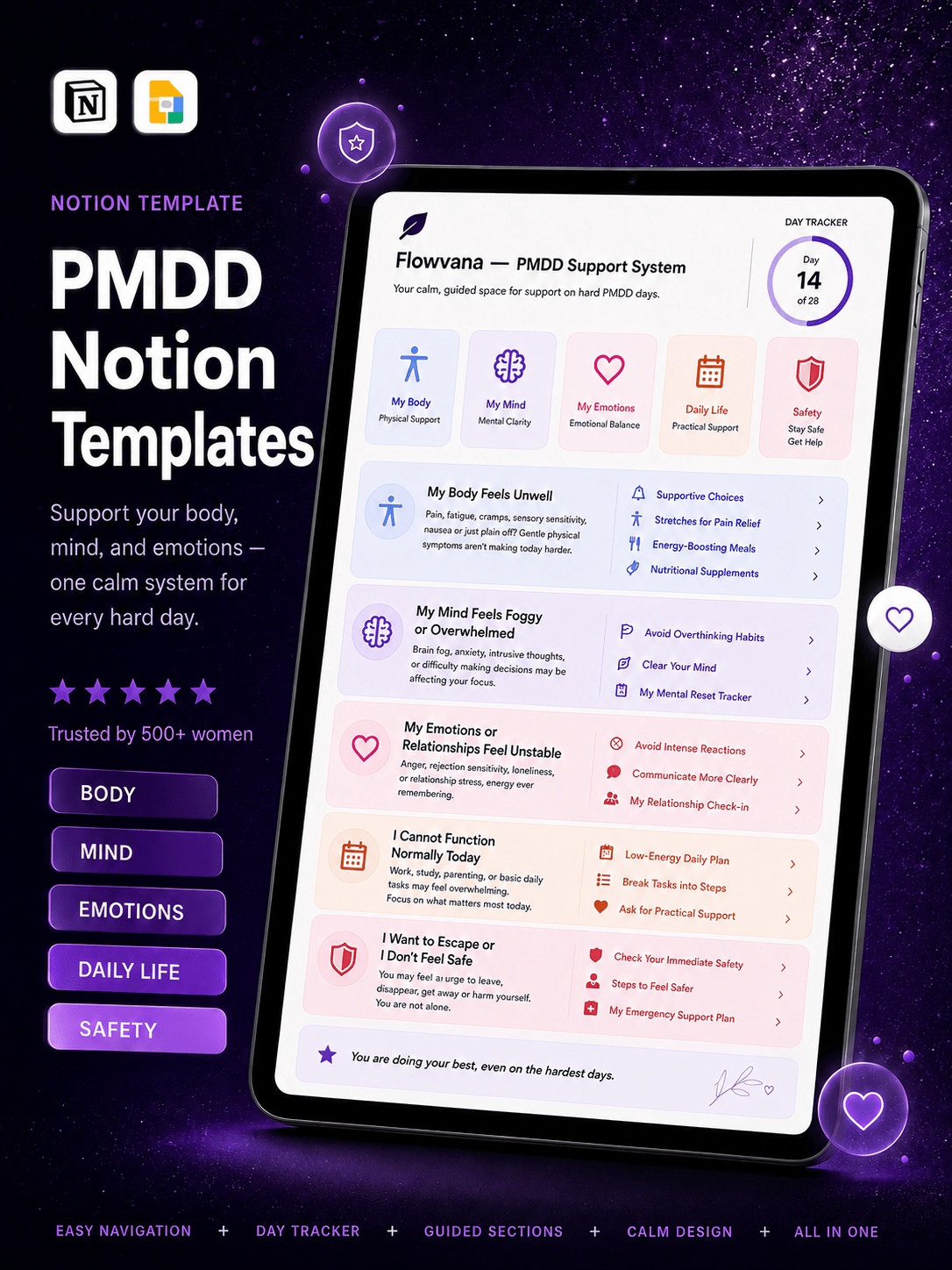 Stop facing PMDD alone. One Notion Planner to guide you through every hard day — ready in 5 minutes. - pmdd